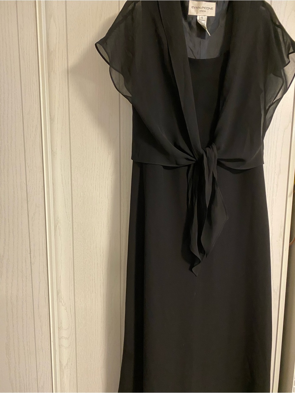Evan Picone Black Tie-Front Sheer-Sleeve Dress 1990’s